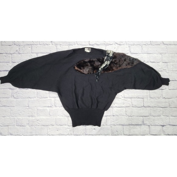 Kippsport Sweaters - Vtg Kippsport Saks Fifth Avenue Designer Bat Wing‎ Wool Black Sweater Sequins